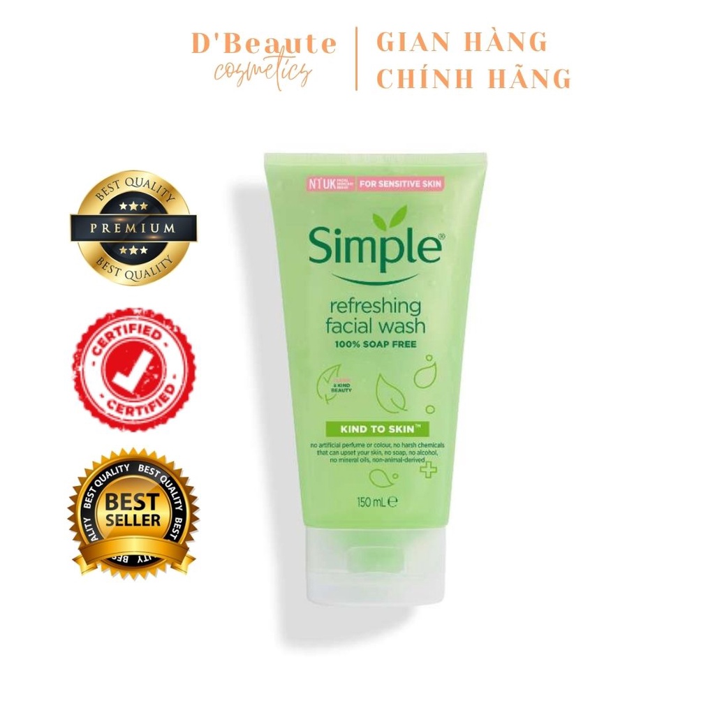 SỮA RỬA MẶT CHO DA NHẠY CẢM SIMPLE KIND TO SKIN REFRESHING FACIAL WASH GEL - UK Chính hãng