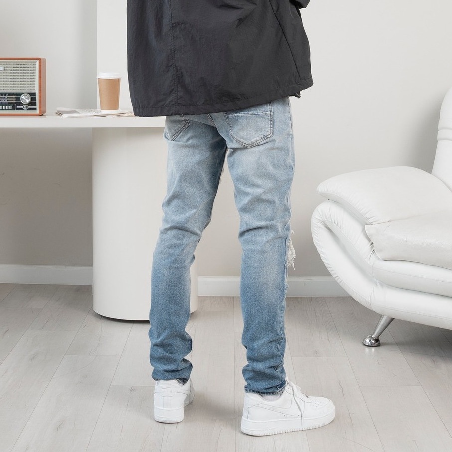 Quần jean nam biker cao cấp màu xanh wash vintage KQ37 , form slimfit ôm vừa, chất jean co giãn thoải mái.