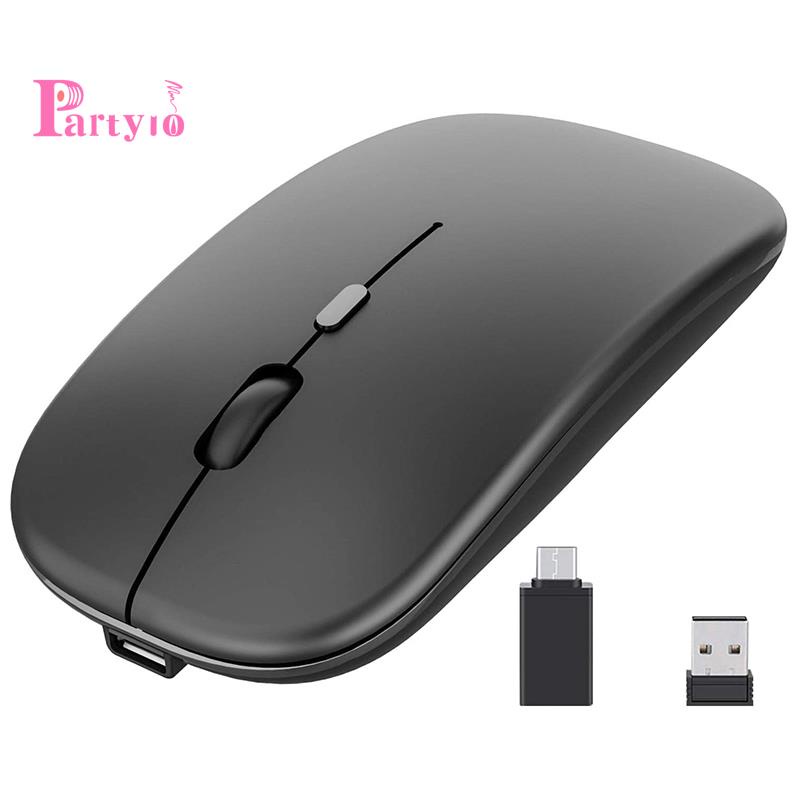 Chuột Quang Không Dây 2.4G Không Ồn Màu Đen Kèm Đầu Nhận USB Và Type-C Cho Laptop /MacBook