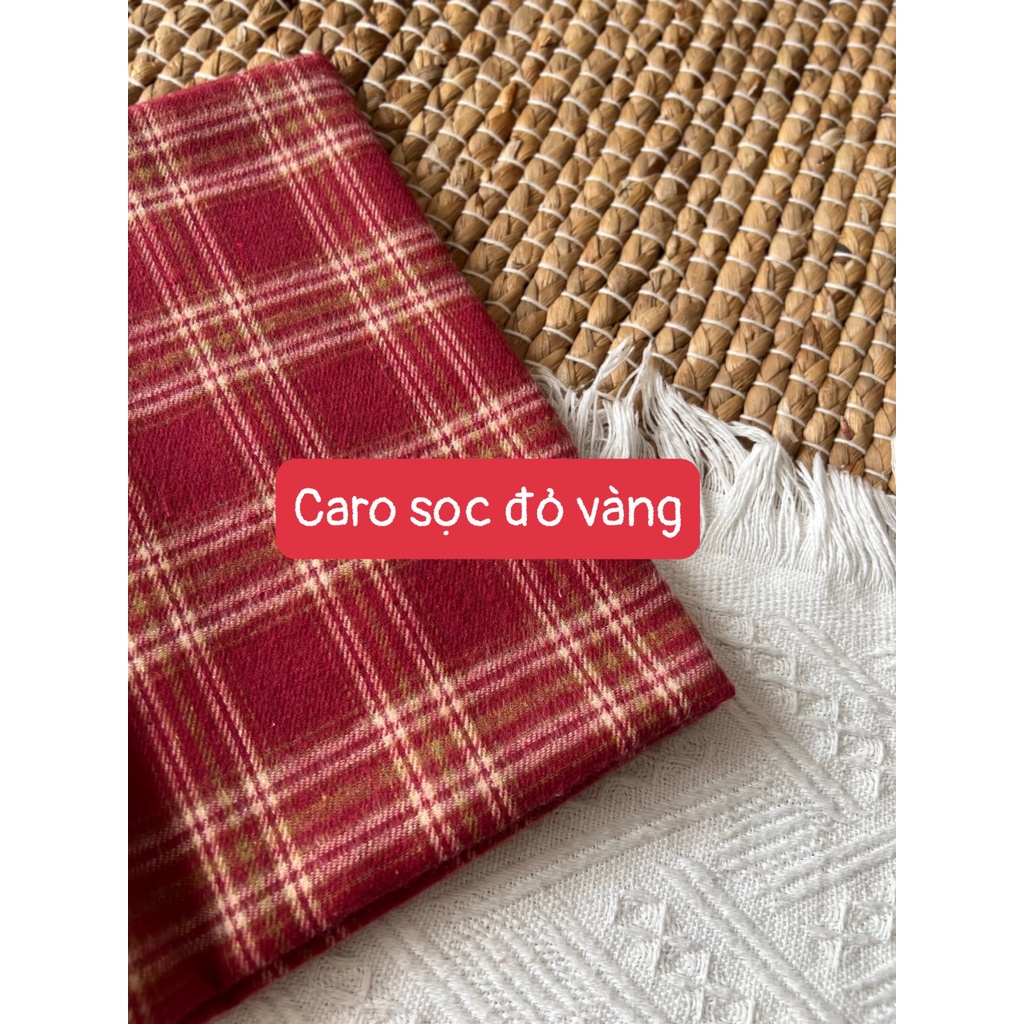 Vải họa tiết cotton caro sọc đỏ vàng - Nhà Vải Linen