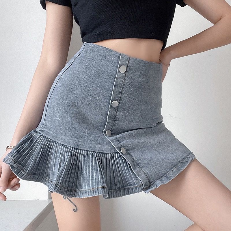 Chân váy jean Phối Ren Xinh Xắn Dành Cho Nữ