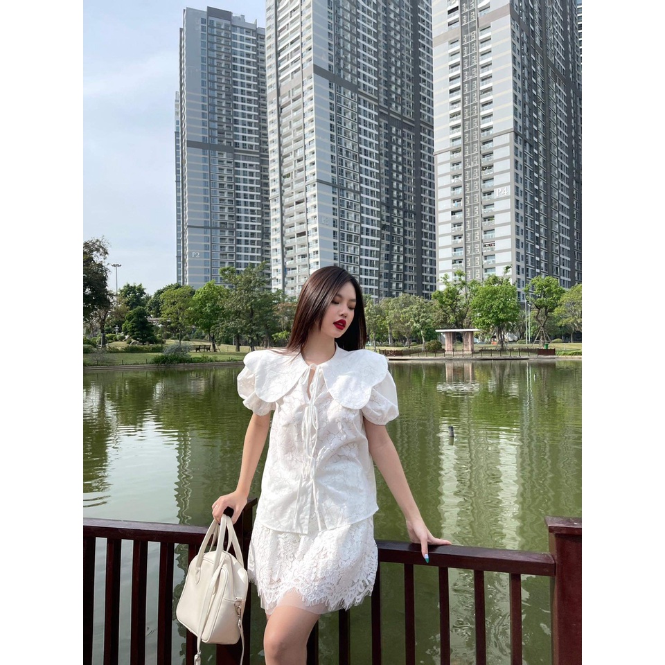 TUBYCATU | Áo trắng bông ép cột 3 nơ