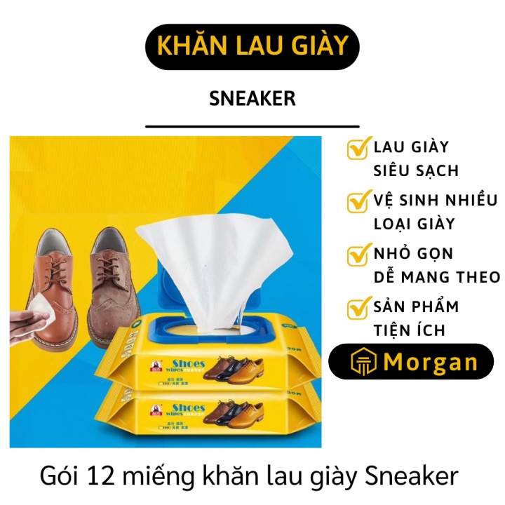 Khăn Ướt Lau Giày - Gói 12 Miếng Khăn Lau Giày Sneaker, Balo, Túi Xách Cực Sạch 9401