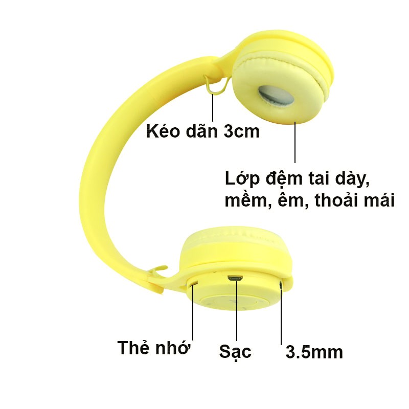 Tai Nghe Chụp Tai Over Ear Y08 Bluetooth 5.0 Màu Vàng - Hàng Chính Hãng