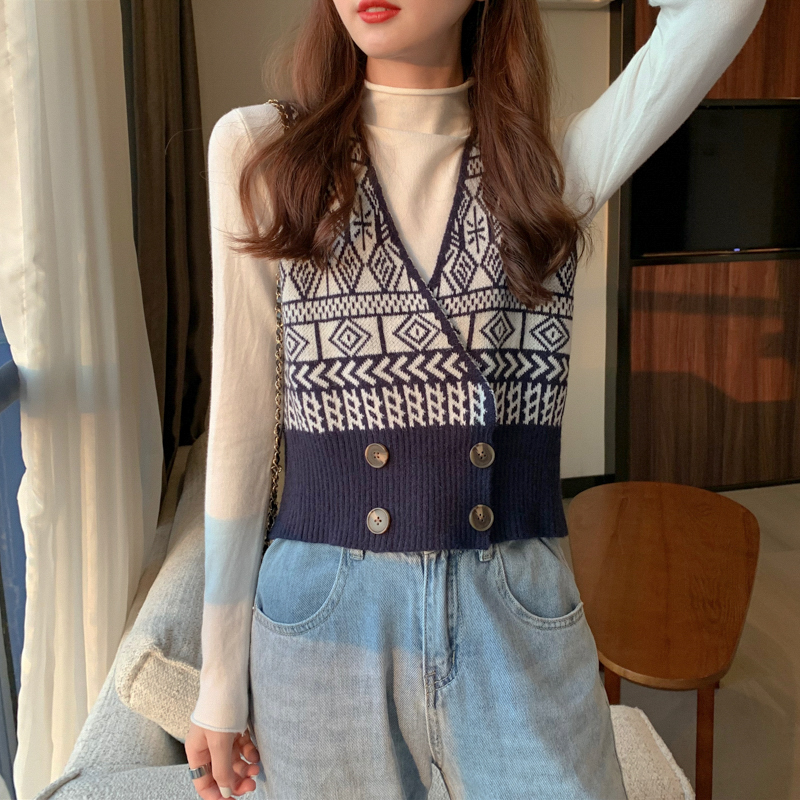 Áo khoác sát nách hai hàng nút kiểu vintage thời trang cho nữ