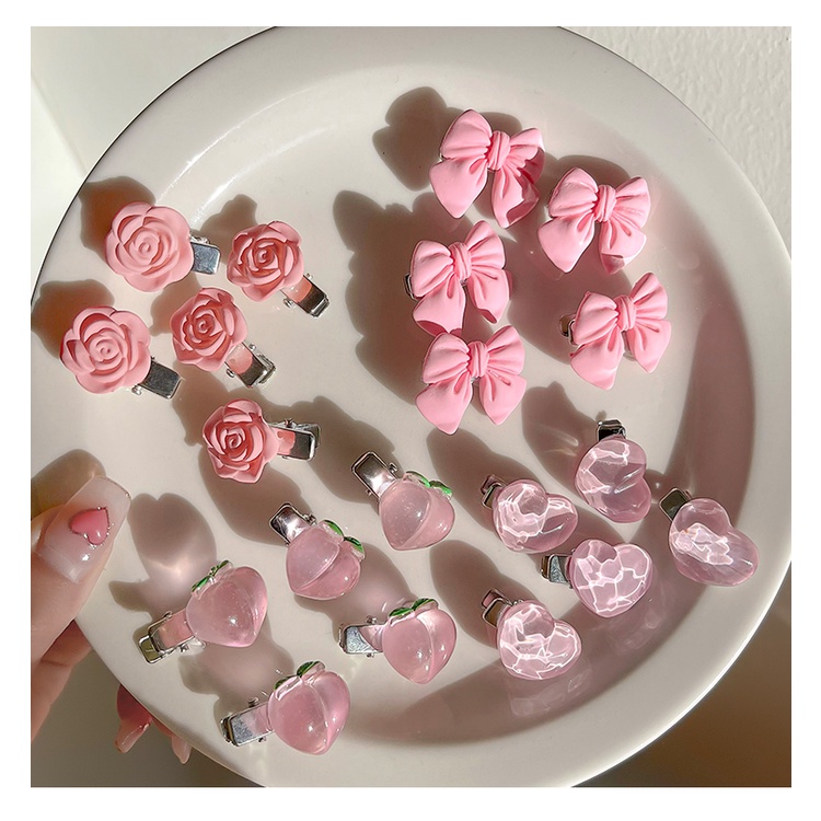 Kẹp Tóc Mỏ Vịt Nhỏ Hình Quả Đào Thắt Nơ