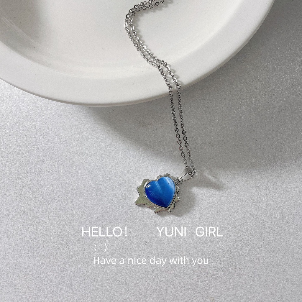 Dây Chuyền Hình Trái Tim Xanh Dương 19A1249 Thời Trang Hàn Quốc Đơn Giản Cho Cặp Đôi