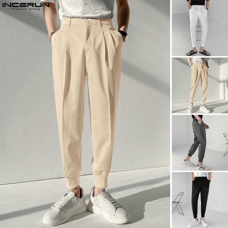 Quần baggy INCERUN dài ống rộng màu trơn phong cách công sở thời trang cho nam