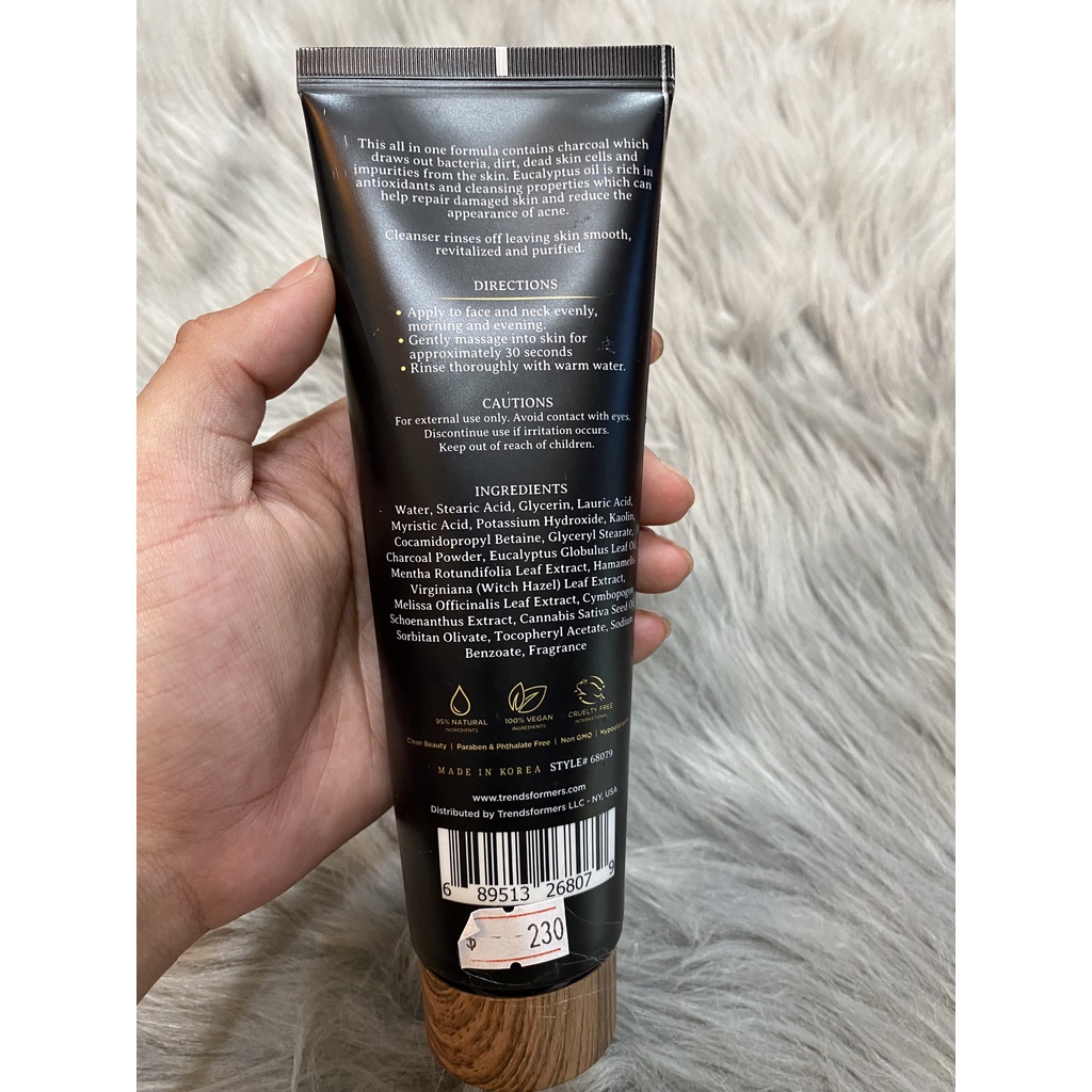 [HÀNG MỸ] Element Skin Care for Men Sữa rửa mặt 4 trong 1 Than củi & Bạch đàn 6.7 FL Oz