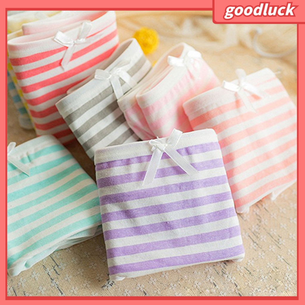 Quần Lót Cotton Kẻ Sọc Mềm Mại Đính Nơ Cho Nữ