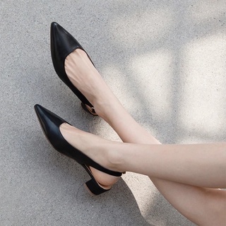 Giày guốc cao gót nữ 3 phân mũi nhọn chất liệu  xi mờ kiểu dáng slingback tiểu thư _Min03-4