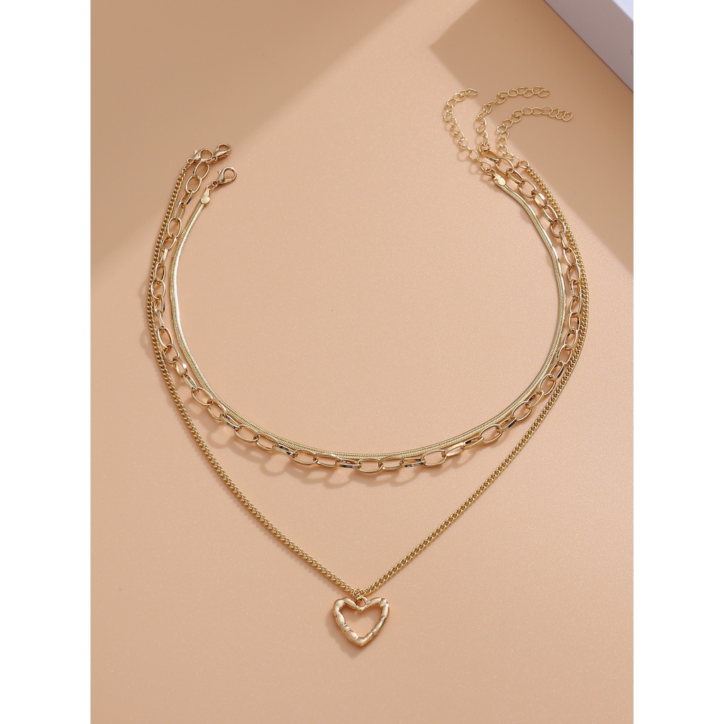 Dây chuyền nhiều lớp mặt hình ổ khóa trái tim thời trang cổ điển dành cho nữ