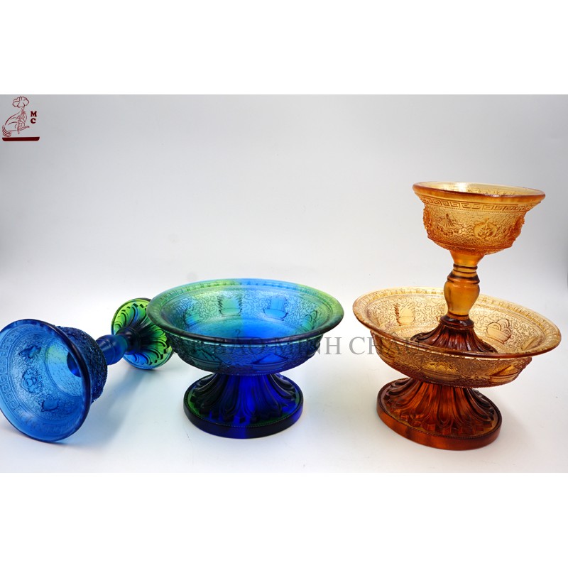 [PHÁP BẢO MINH CHÂU] Chén Hộ Pháp Lưu Ly Nhỏ - To (Xanh - Vàng)