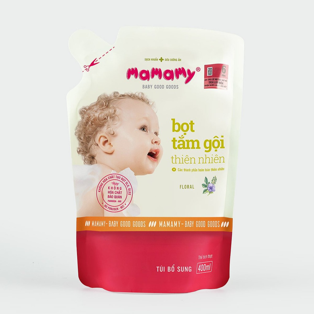 [MUA 2 TẶNG 1] 2 Túi bổ sung bọt tắm gội thiên nhiên Mamamy 400ml/túi hương Floral TẶNG 1 Túi cùng dung tích