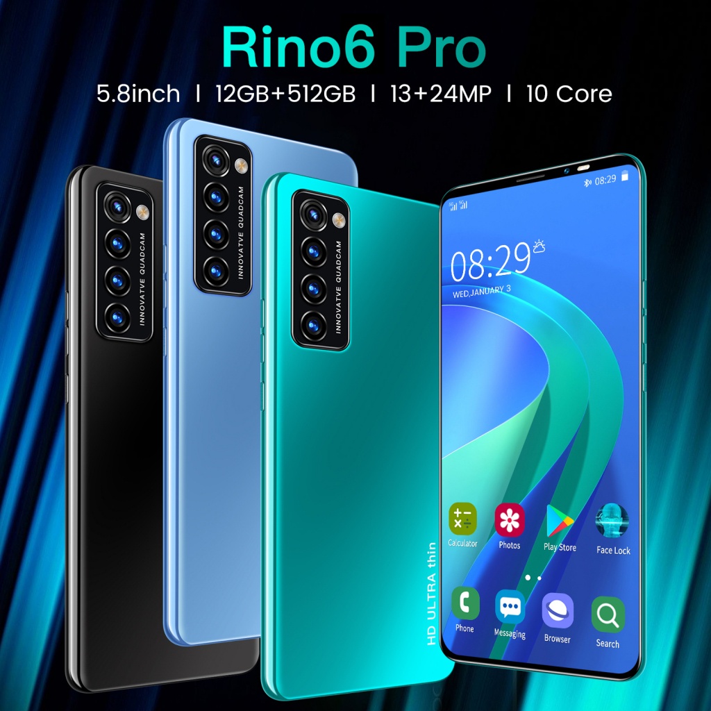 Điện thoại di động rino6 pro mới nguyên  chơi Máy ảnh HD màn hình lớn game thẻ kép Android 5G COD