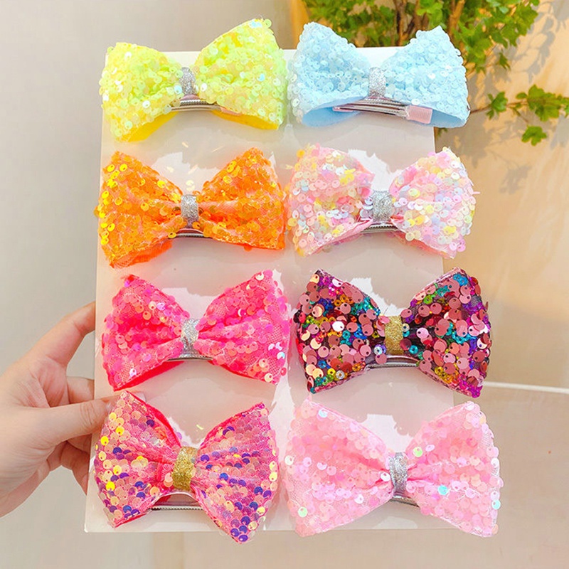 Kẹp Tóc Hình Nơ Đính Kim Sa Nhiều Màu Sắc Thời Trang Cho Bé Gái