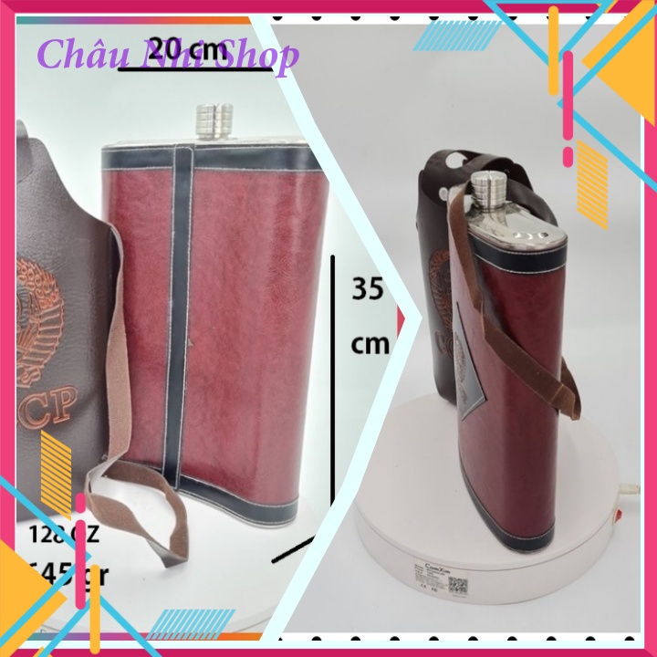 Bình đựng rượu inox bọc da nhập khẩu 3,8 lít, có bao đeo chéo