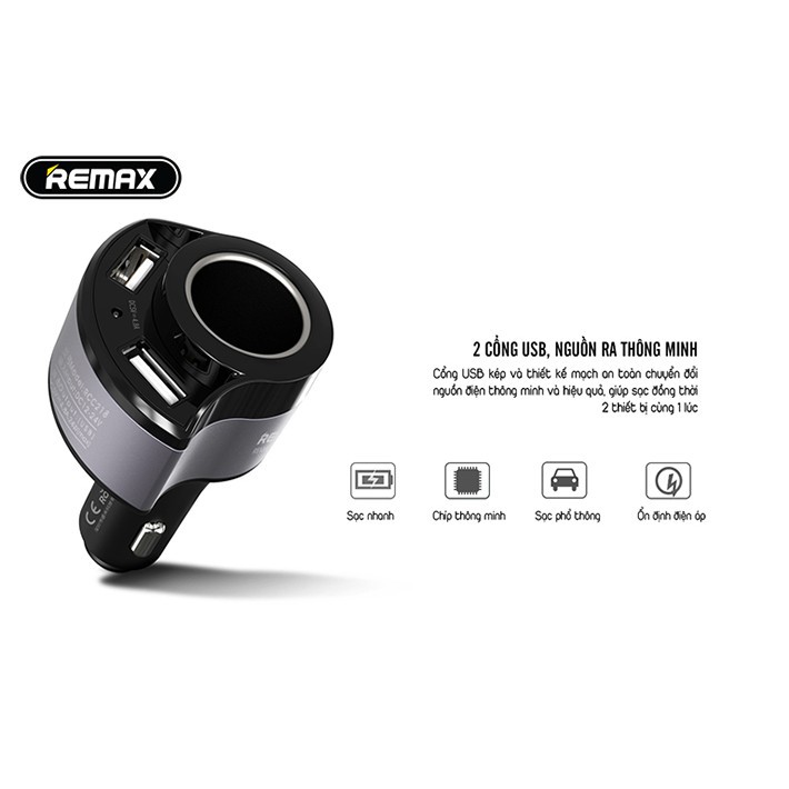 Củ sạc ô tô 2 cổng USB Remax RCC 218 4.8A -Bảo hành 12 tháng Giá tốt nhất shopee