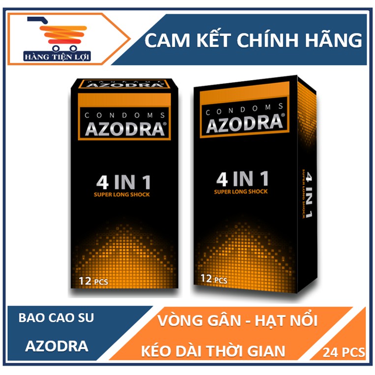 Bộ 2 hộp bao cao su gân gai kéo dài thời gian 4in1 Azodra 12 pcs