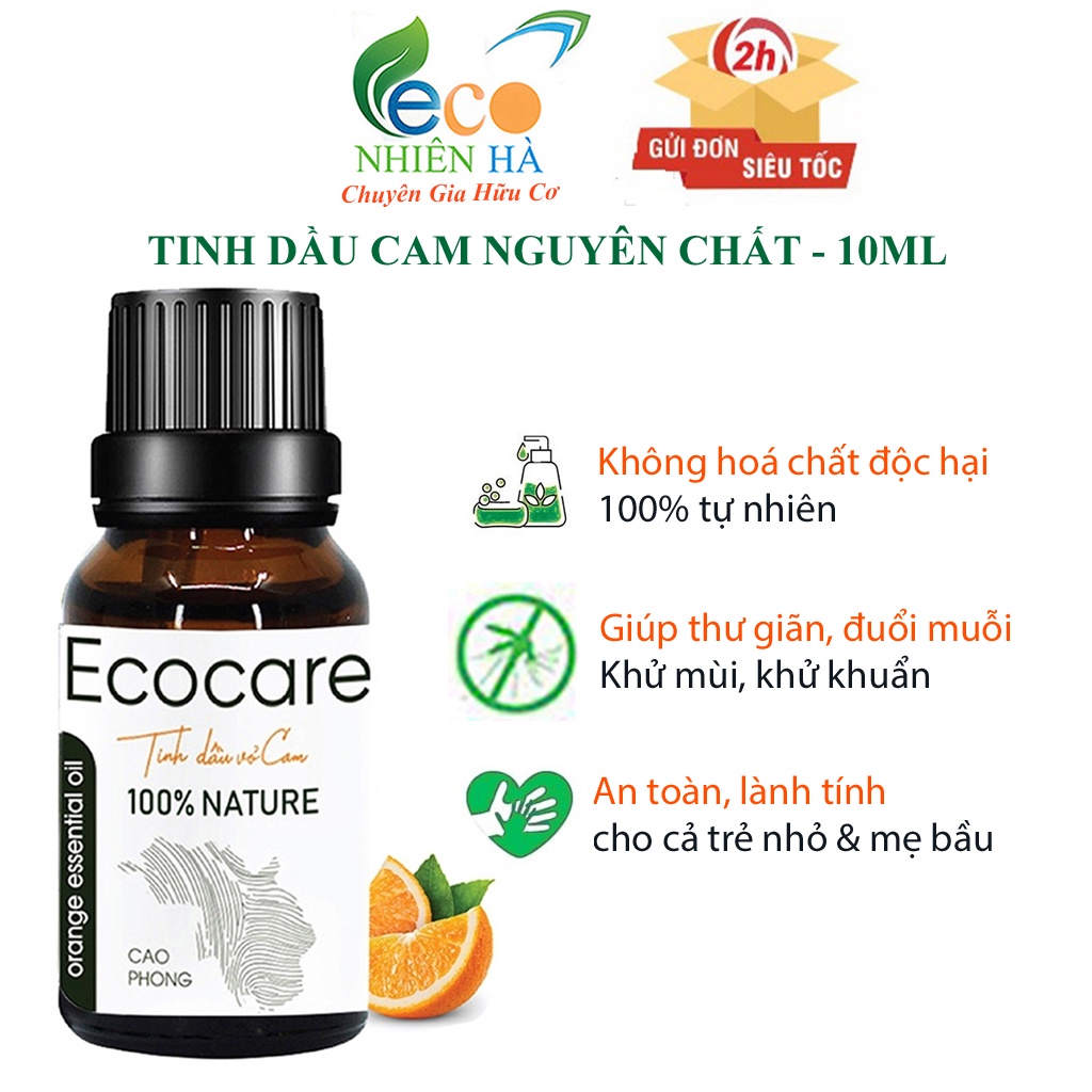 Tinh dầu thơm phòng ECOCARE 10ml, tinh dầu cam nguyên chất, giảm đau đầu, giúp ngủ ngon