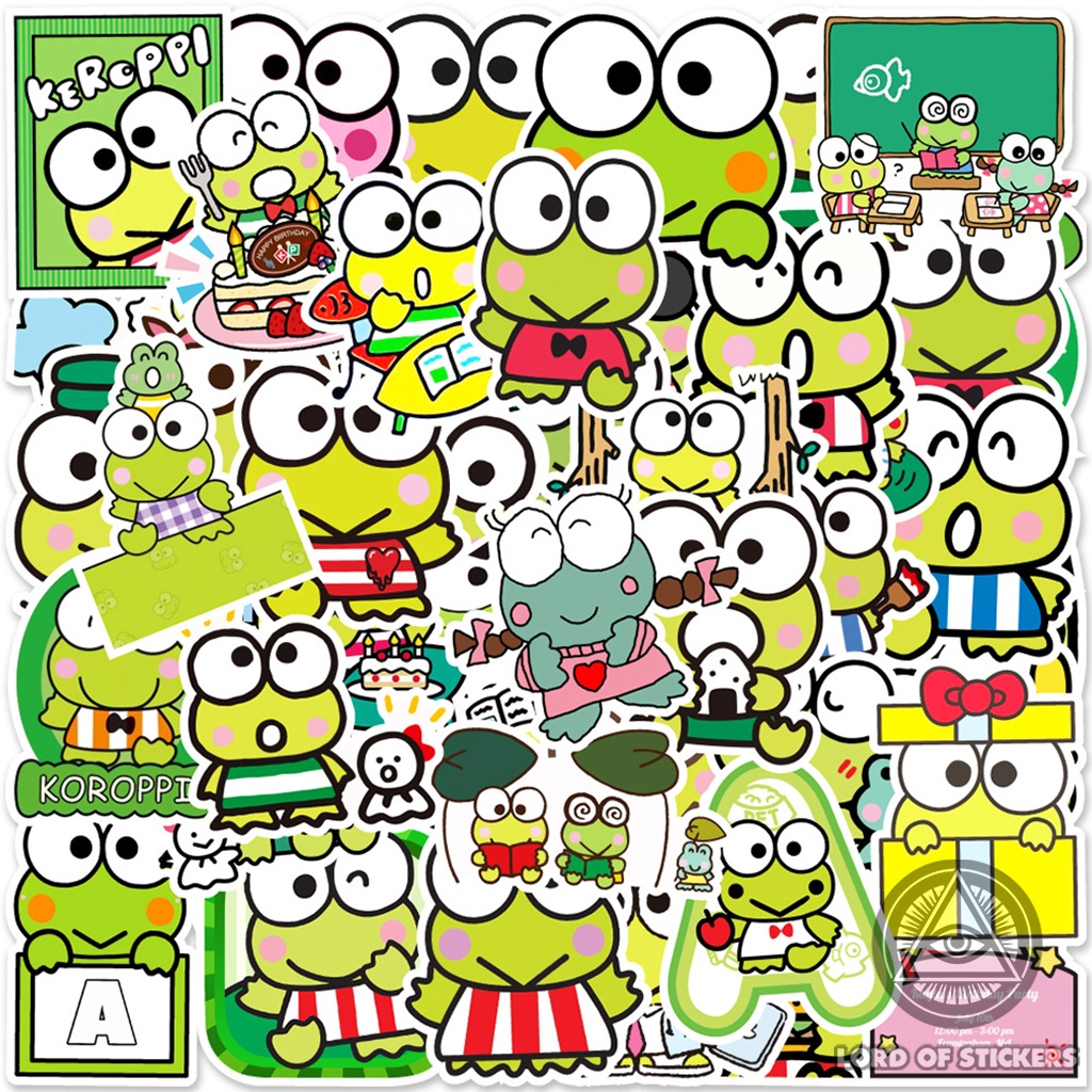 Set 50 Nhãn Dán Kero Kero Keroppi Sticker Nhân Vật Hoạt Hình Ếch Cute Chống Thấm Nước Trang Trí Mũ Bảo Hiểm, Laptop, Sổ