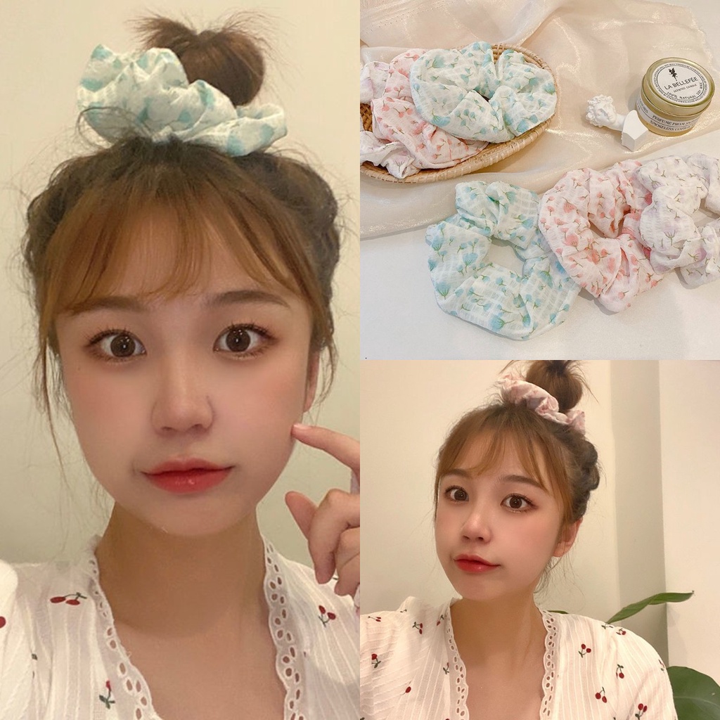 Dây Buộc Tóc Cao Su Mỏng Họa Tiết Hoa Kiểu Nhật Hàn Dễ Thương Cho Nữ