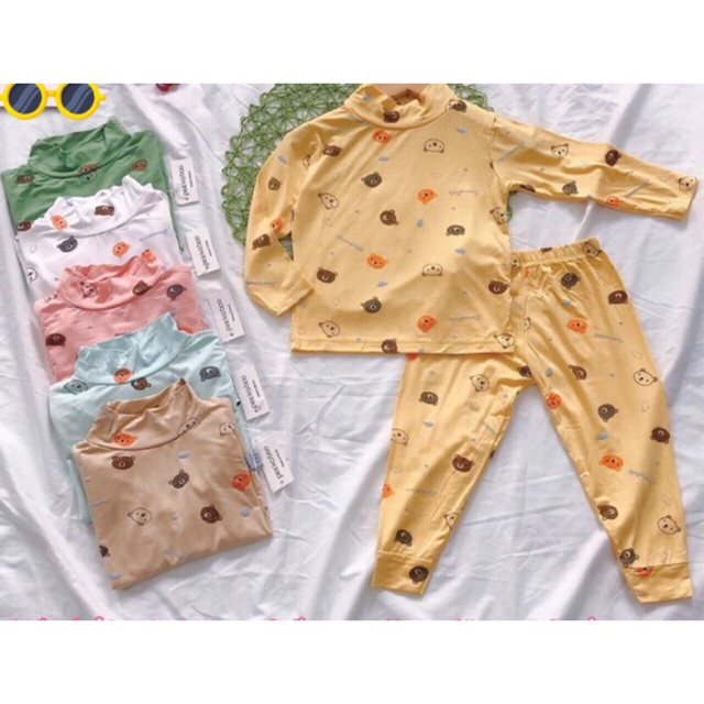 [Hàng loại 1] Bộ thun lạnh peekaboo dài tay cổ 3 phân in gấu brown mini