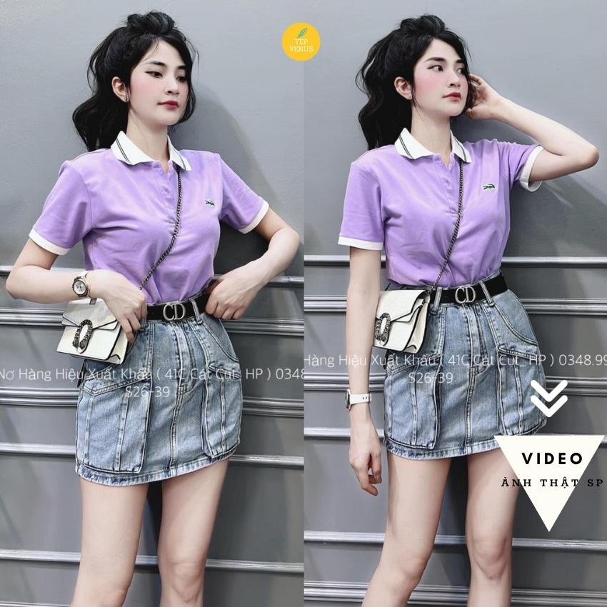 ✨BÁN SỈ✨ Áo Polo Nữ Cá Sấu - Kho Sỉ Tuyến Hiền - Áo Cộc Tay Cổ Đức Màu Tím Phối Cổ Trắng