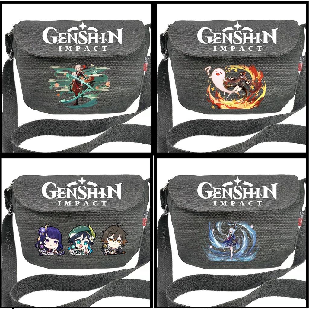 Túi đeo chéo in hình nhân vật Genshin Impact Lôi thần raiden Shogun Ayaka Kazuha Venti Hutao Zhongli