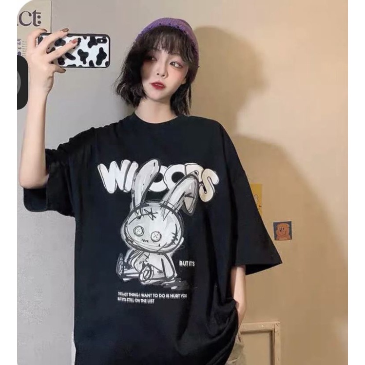 Áo thun Tay Lỡ Unisex BUNNY WIOOPS, Áo Phông Nam Nữ Form Rộng, có hình ảnh video thật M247 DIEMHANG2K11