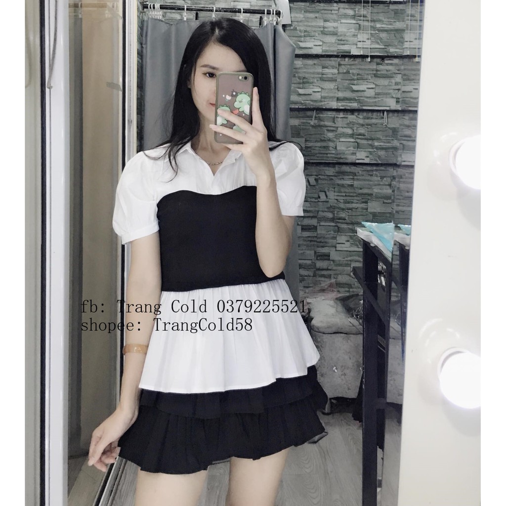 Áo sơ mi pha đen tay cộc (Ảnh thật shop tự chụp )