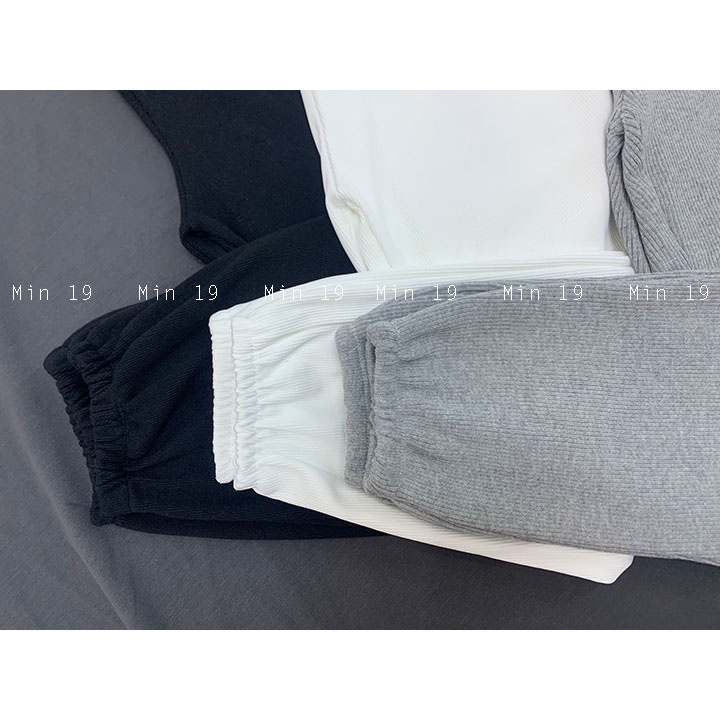 Quần ống rộng nữ MIN19 quần jogger bigsize lưng cao ống rộng cạp chun bo gấu màu trắng đen ghi thời trang Hàn Quốc | BigBuy360 - bigbuy360.vn