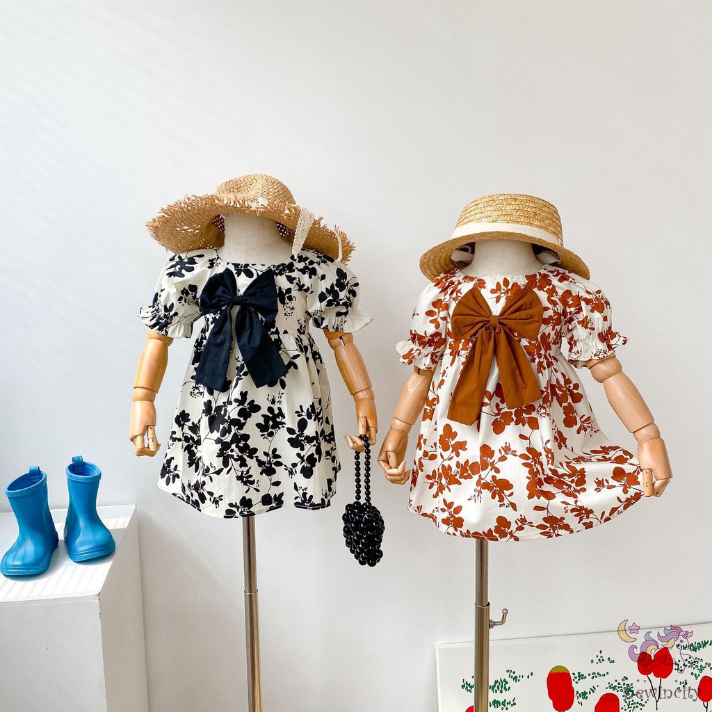 Đầm Công Chúa Cổ Vuông In Hoa Cho Bé Gái