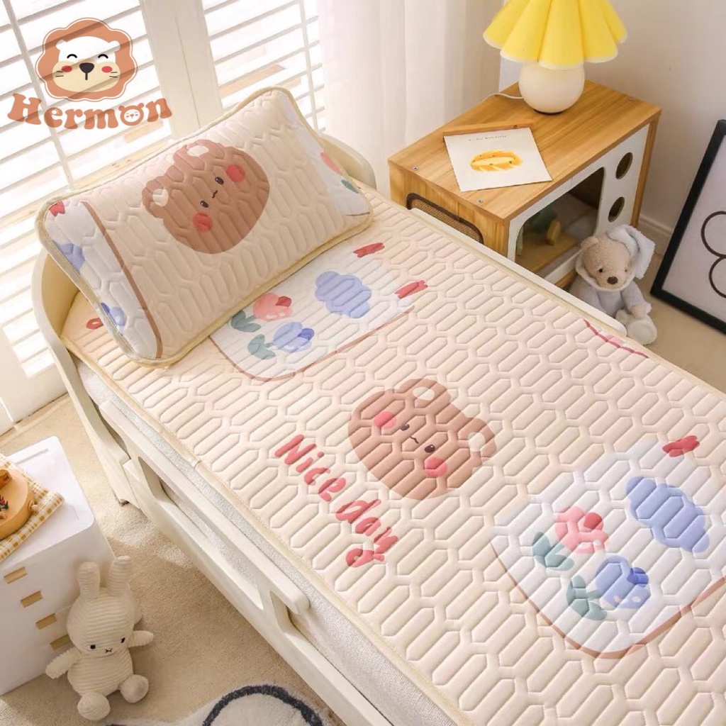 Chiếu Điều Hòa Hermon Kèm Gối Thảo Dược Trẻ Em, Chiếu Hè Thoáng Mát, Mềm Mại, Trải Cũi, Nôi Cho Bé Babibu - CDHH