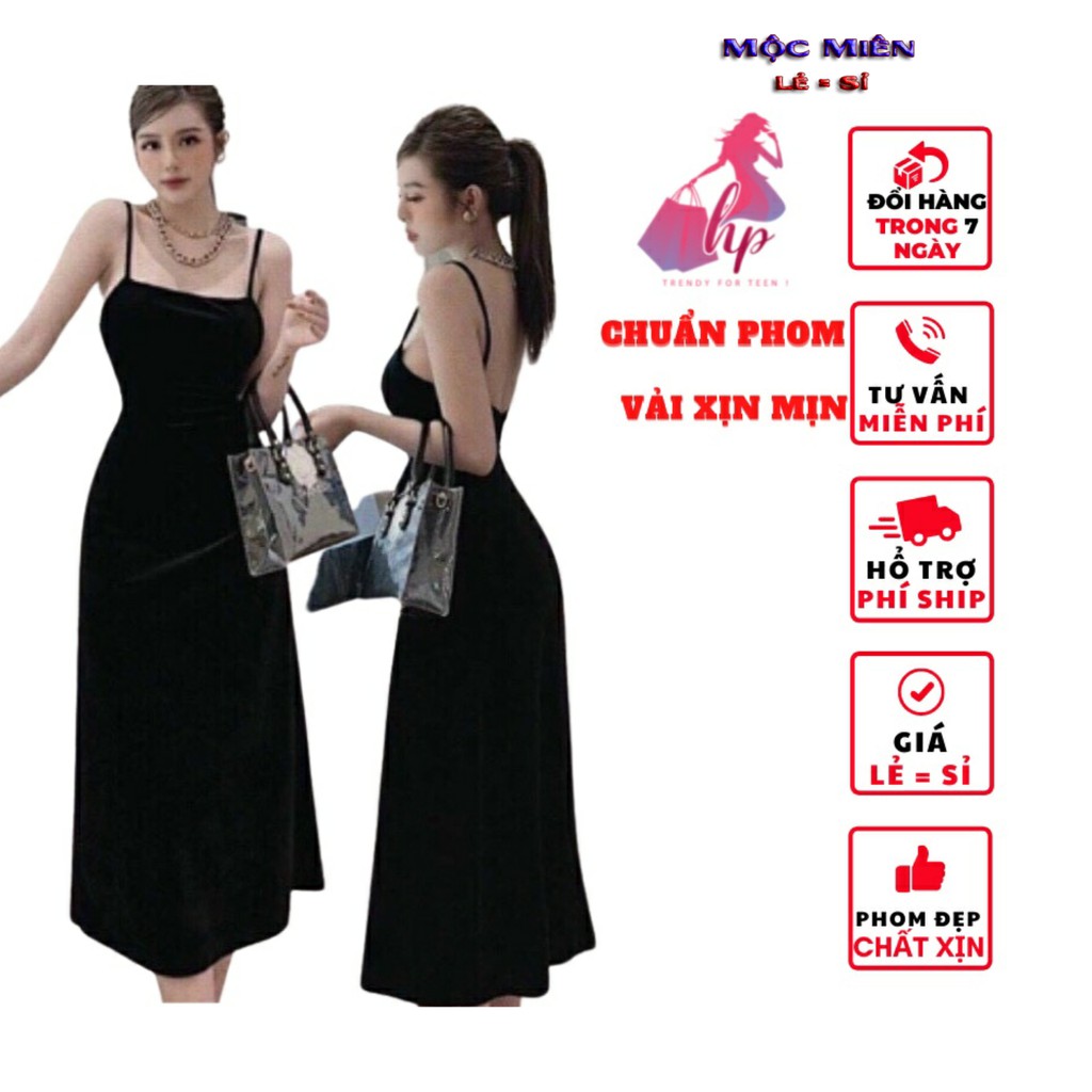 Đầm nữ hai dây kiểu ôm body hở lưng chất nhung mềm cực sang chảnh thời trang nữ 2021- VD12.