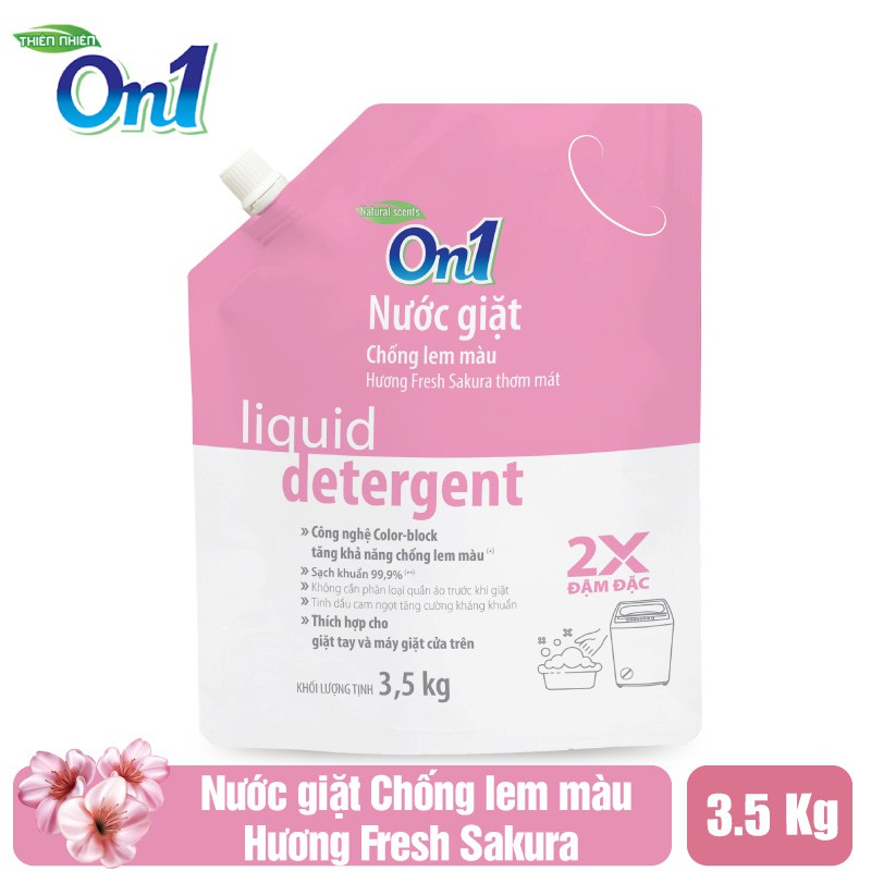 Túi Nước giặt xả On1 chống lem màu hương Fresh Sakura 3.5Kg - Sạch khuẩn, khử mùi, kết hợp giặt xả 2 trong 1- N6403