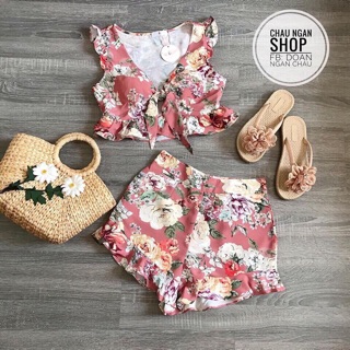 Set áo cột dây quần nhún bèo