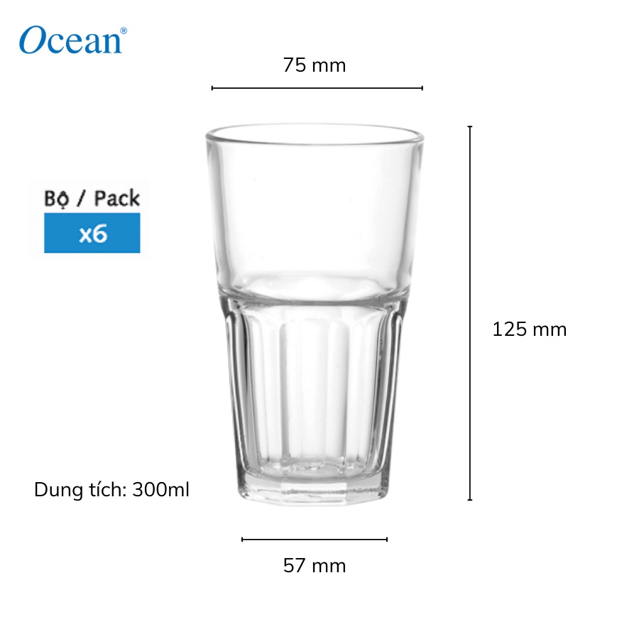 Bộ 6 Ly Thủy Tinh Ocean Centra hiball 300ml
