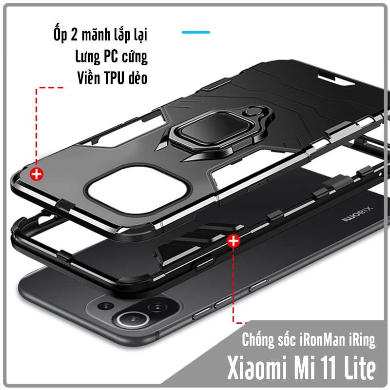 Ốp lưng cho Xiaomi Mi 11 Lite 4G - 5G - NE iRON MAN IRING Nhựa PC cứng viền dẻo chống sốc