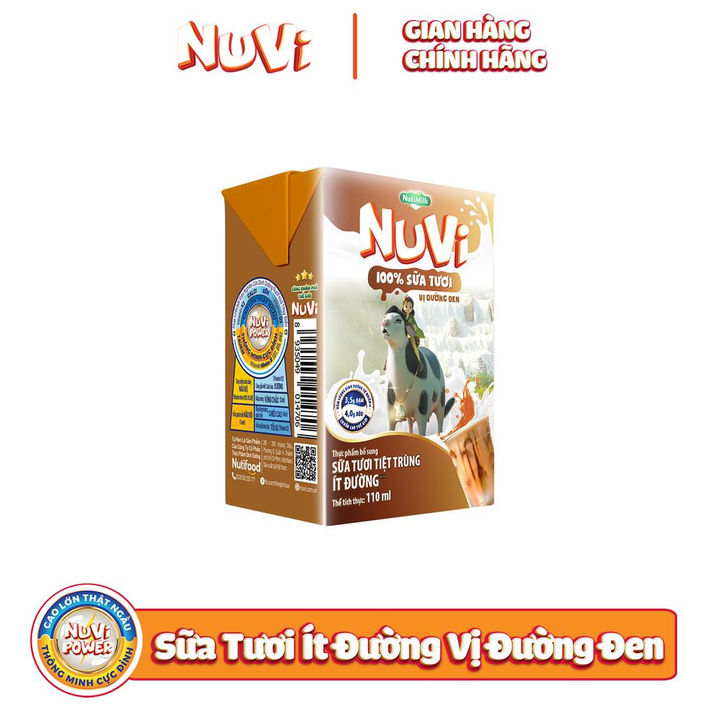 Thùng 48 hộp Nutimilk NuVi 100% Sữa Tươi – ST Tiệt Trùng Ít Đường Vị Đường Đen hộp 110ml