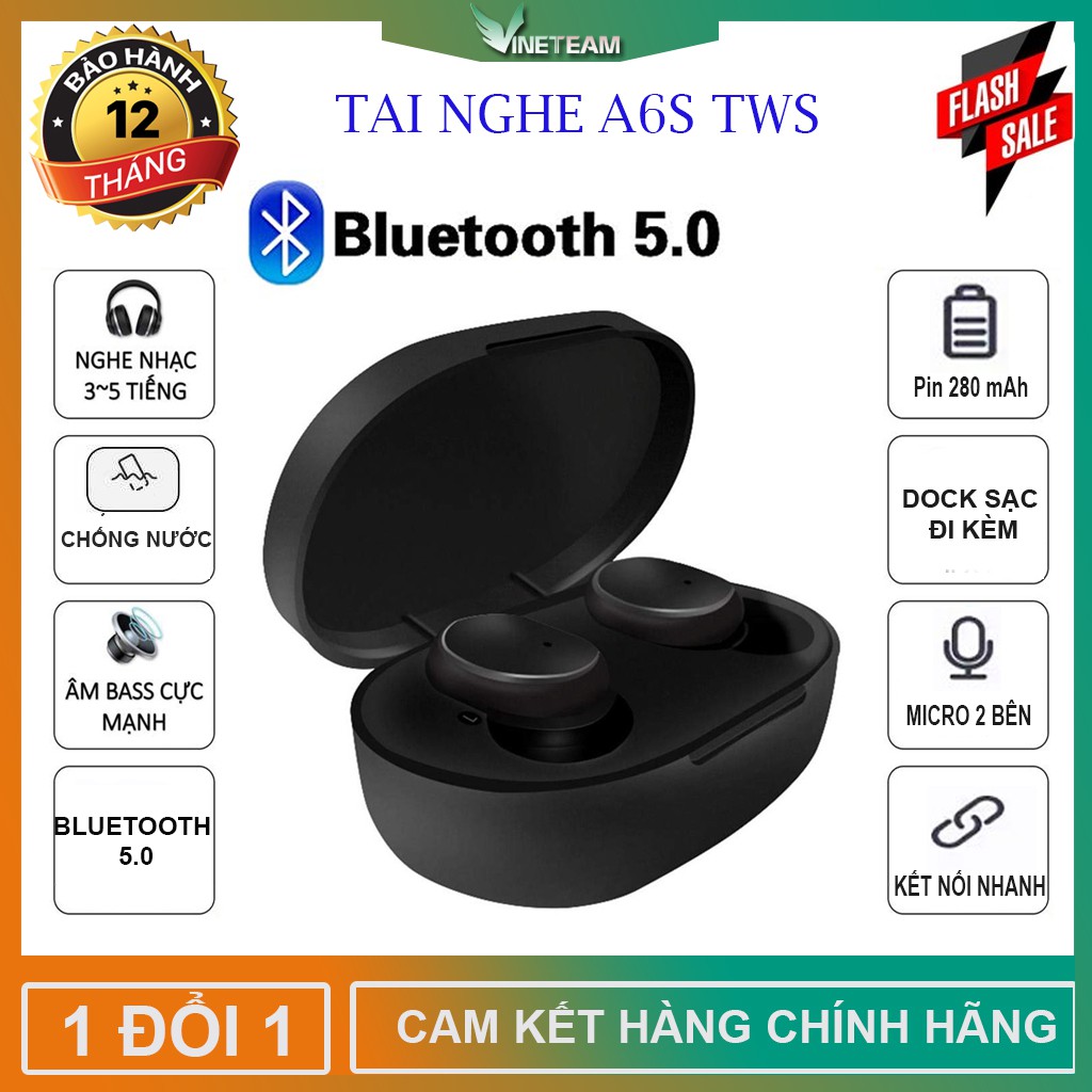 [A6S TWS BLUETOOTH 5.0] Tai nghe Bluetooth không dây Airdots A6S chống ồn, chống nước cho người chơi thể thao -dc3867 | BigBuy360 - bigbuy360.vn