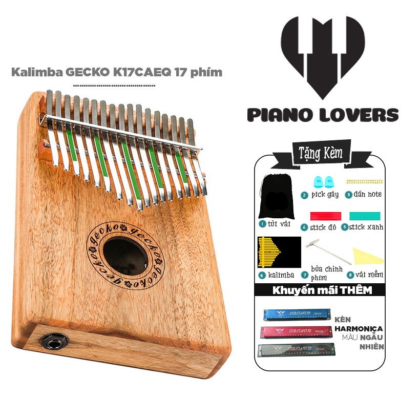 Đàn Kalimba 17 phím Gecko K17CAEQ Gỗ Tặng Kèm Kèn Harmonica đủ màu cao cấp - HÀNG CÓ SẴN