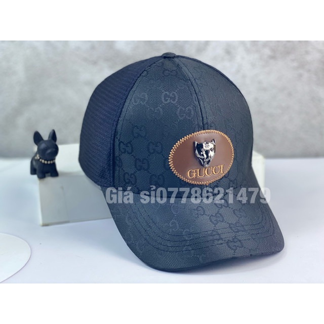 Nón kết lưỡi trai phối lưới vải dệt gG logo sói sắt phong cách thời trang