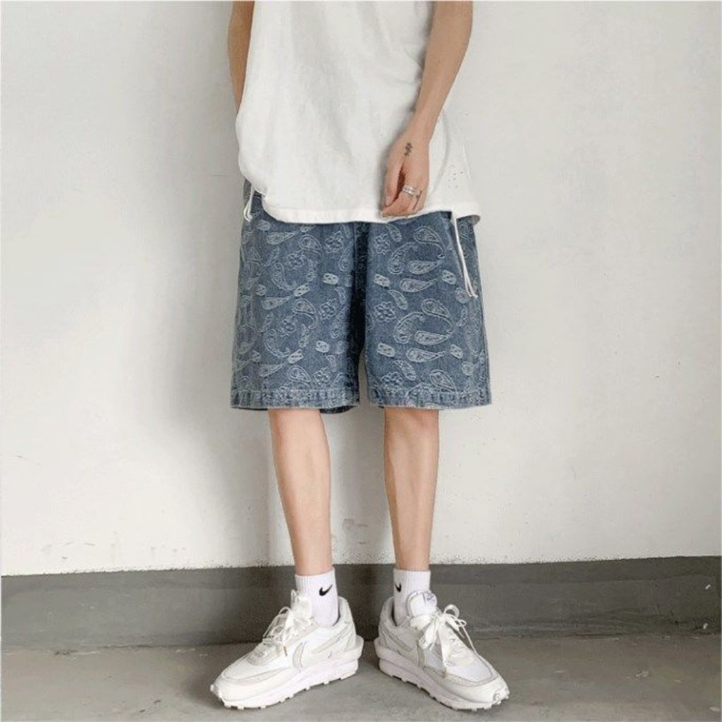 Quần short jean nam ANYOUNG họa tiết unisex hàn quốc QD221