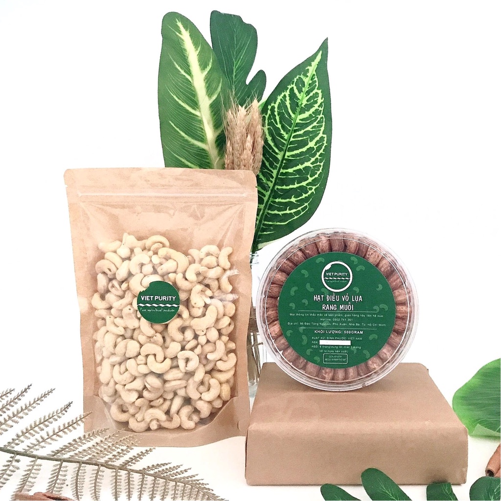 Hạt điều rang muối Vietpurity nguyên hạt vỏ lụa loại 1 nguyên vị làm đồ ăn kiêng eatclean healthy giảm cân