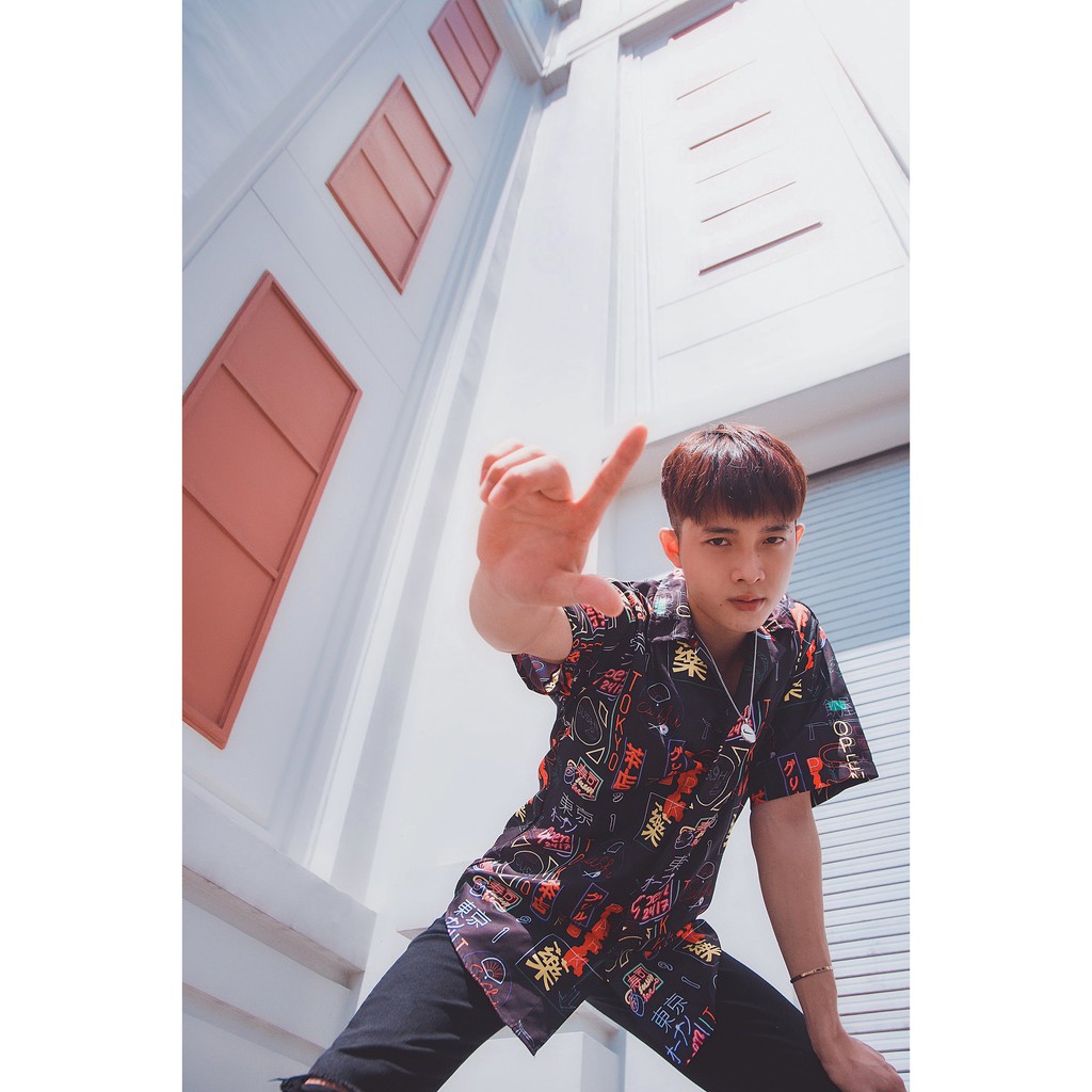 🆗 [ HÓT ] Áo sơ mi tay ngắn họa tiết NEON mende tay lỡ, FORM UNISEX 👕👖 | BigBuy360 - bigbuy360.vn