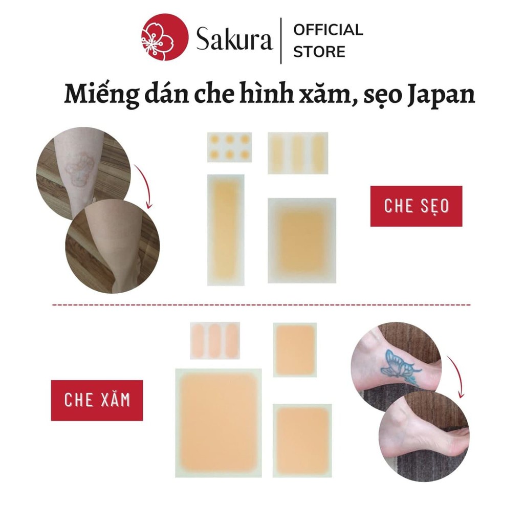 Miếng dán che xăm che sẹo Nhật Bản che khuyết điểm đậm màu nhiều size chống nước chống mồ hôi, không dính bẩn quần áo
