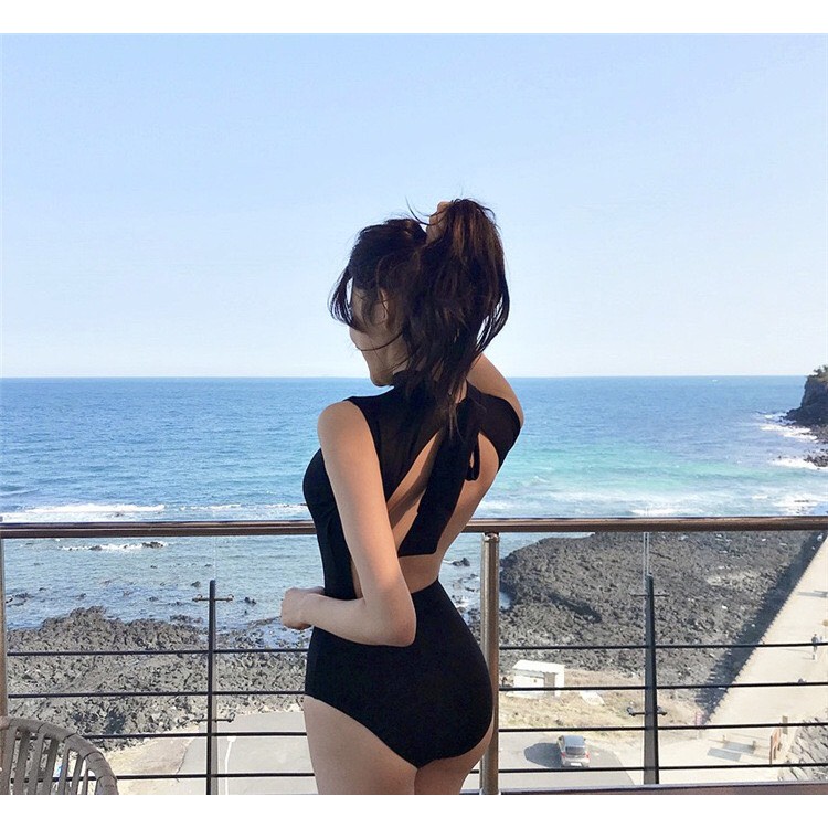 Bikini liền mảnh, Bodysuit nữ đi biển khoét lưng cột nơ sau cổ siêu dễ thương