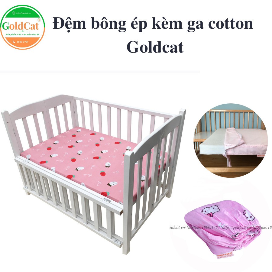 [CÓ BẢO HÀNH] ĐỆM CŨI CHO BÉ GOLDCAT KÈM GA VẢI - ĐỆM BÔNG ÉP 5CM ĐÀN HỒI TỐT - GA CHUN BỌC ĐỆM MỀM MỊN, THẤM HÚT TỐT