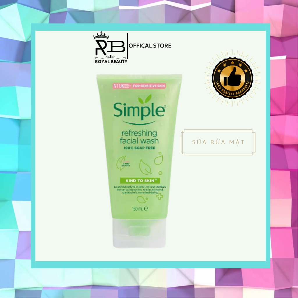 [Chính Hãng] Sữa Rửa Mặt dạng Gel Simple Dành Cho Da Nhạy Cảm 150ml Kind To Skin Refreshing Facial Wash Gel